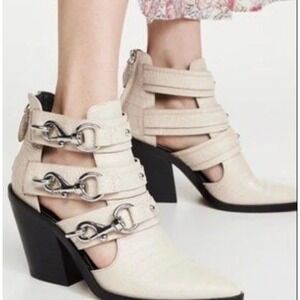 Rebecca Minkoff Ivory Crocodile Leather Silver Clip Ankle Boots Women's 9.5M New